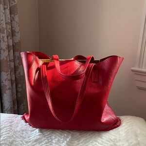 J Crew Classic Red Leather large  Tote Bag - Women